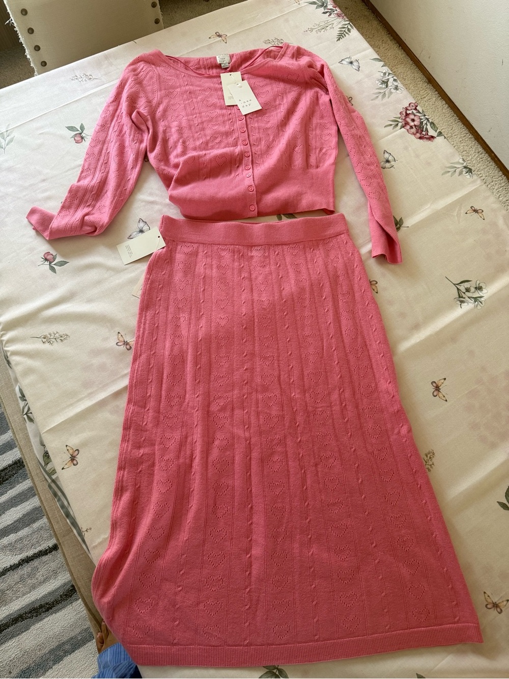 A New Day - Pink Knit Button-Front Cardigan and Skirt Set